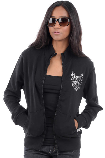 Black Zipped Jumper With Emblem Print-Black-S/M - UK (8-10)