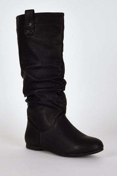 Black Slouchy Stud Detail Calf Boots-Black-UK 8 - EU 41