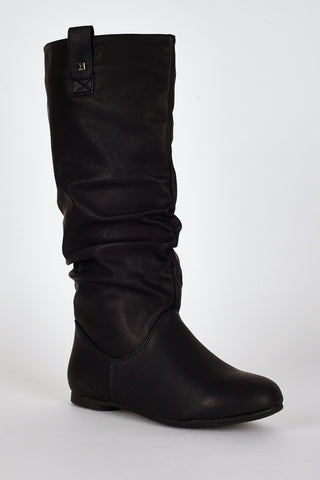 Black Slouchy Stud Detail Calf Boots-Black-UK 8 - EU 41