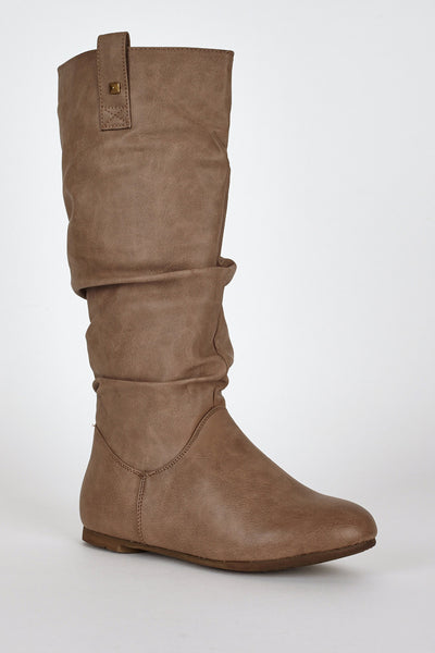 Brown Slouchy Stud Detail Calf Boots-Brown-UK 8 - EU 41
