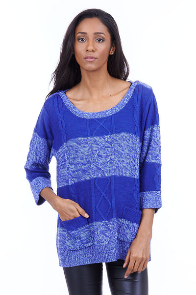 3/4 Sleeve Stripy Pattern Jumper-Blue-XLarge - UK (14-16)