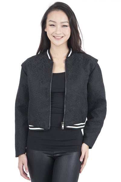Embossed Baseball Jacket-Black-M/L - UK (12 - 14)
