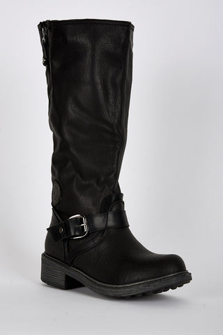 Buckle Detail Rounded Toe Calf Boots-Black-UK 7 - EU 40