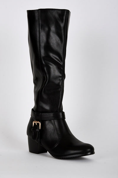 Ankle T-Strap Detail Calf Boots -Black-UK 7 - EU 40