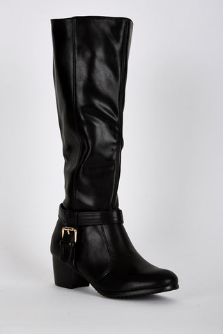 Ankle T-Strap Detail Calf Boots -Black-UK 7 - EU 40
