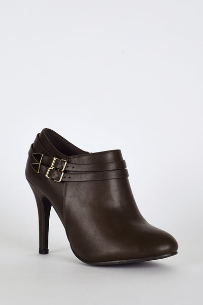Double Strap High Heel Ankle Boots In Brown-Brown-UK 7 - EU 40