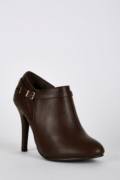 Quilted Panel High Heel Ankle Boots -Brown-UK 8 - EU 41