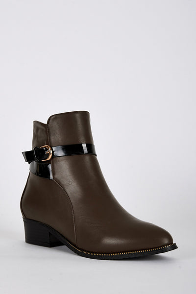 Leatherette Pointed Toe Ankle Strap Boots-Brown-UK 7 - EU 40