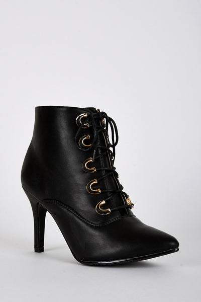 Lace Up Pointed Toe Heeled Boots-Brown-UK 8 - EU 41