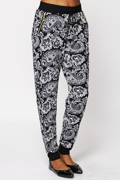 Paisley Print  Joggers-Black-One Size - UK (6-12)