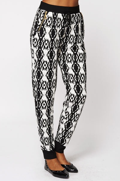 Monochrome Tribal Print Joggers-Black-One Size - UK (6-12)