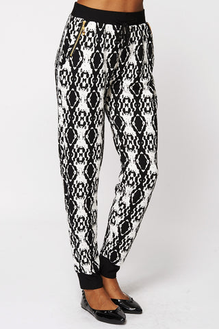 Monochrome Tribal Print Joggers-Black-One Size - UK (6-12)