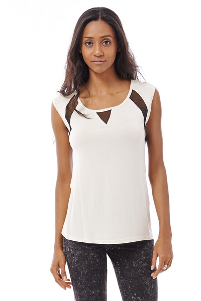 Sleeveless T-Shirt with Mesh Detail-Sky Blue-S/M - UK (8-10)