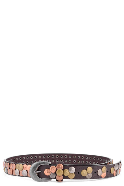 Brown Faux Leather Studded Belt-Brown-Length - 95cm