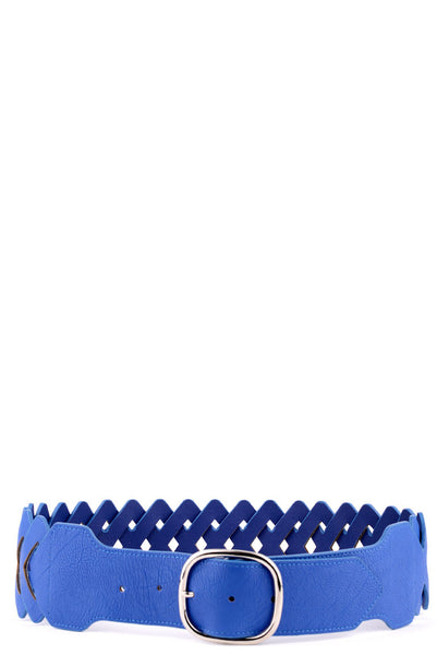 Faux Leather Zig Zag Belt -Blue-Length - 90cm