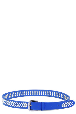 Faux Leather Belt with Metal Detail-Green-Length - 85cm