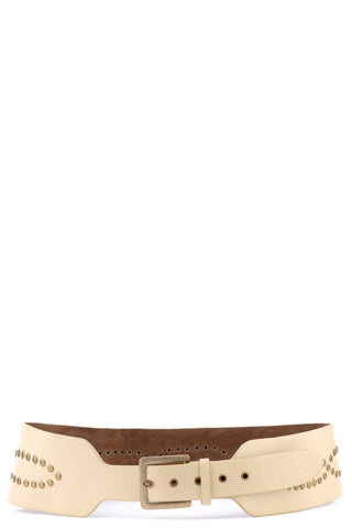 Oversized Curved Beige Belt With Studs-Beige-Length - 108cm