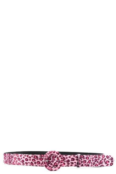 Pink Furry Leopard Print Belt-Pink-Length - 106cm