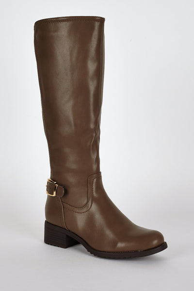 Stretch Panel Leatherette Boots-Brown-UK 7 - EU 40
