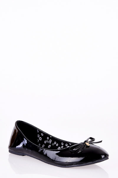 Patent Ballerina Pump with Bow Detail-Black-UK 8 - EU 41