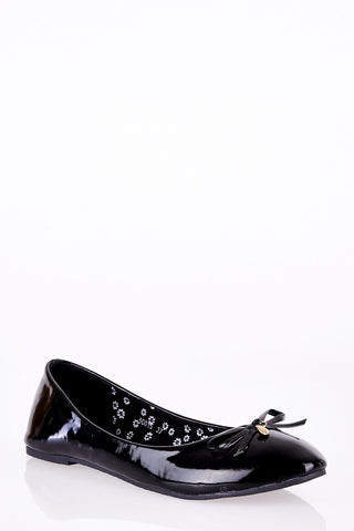 Patent Ballerina Pump with Bow Detail-Black-UK 8 - EU 41