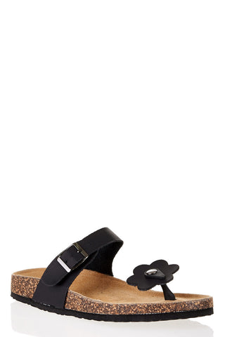 Flower Toe Post Sandals-Black-UK 5 - EU 38