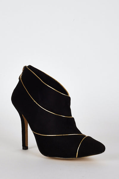 Suedette Gold Coloured Trim High Heel Ankle Boots In Black-Black-UK 8 - EU 41