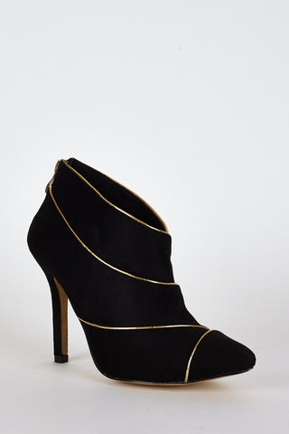 Suedette Gold Coloured Trim High Heel Ankle Boots In Black-Black-UK 8 - EU 41