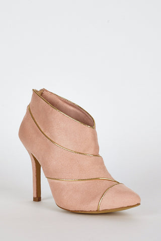 Peach Suedette Gold Trim High Heel Ankle Boots -Peach-UK 8 - EU 41
