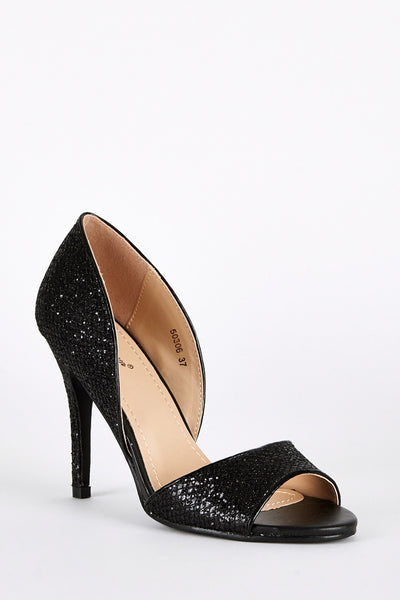 Black Sparkly Peep Toe D'Orsay Heels-Black-UK 3 - EU 36