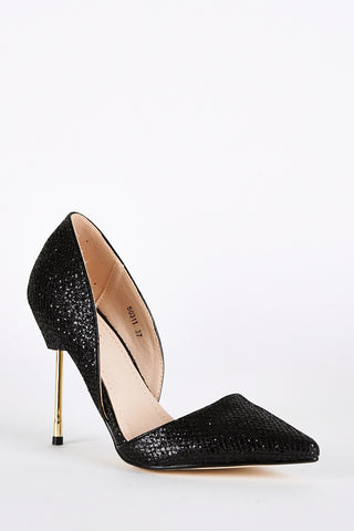 Black Sparkly D'Orsay Stiletto Heels-Black-UK 3 - EU 36