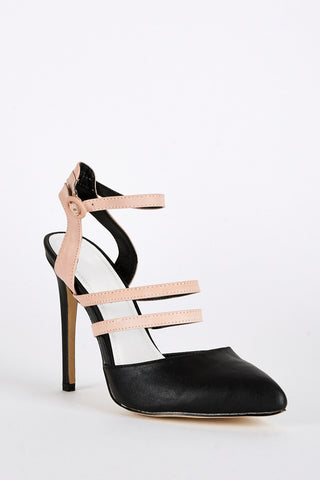 Strappy Pointed Toe Stiletto Heel Court Shoes-Black-UK 8 - EU 41