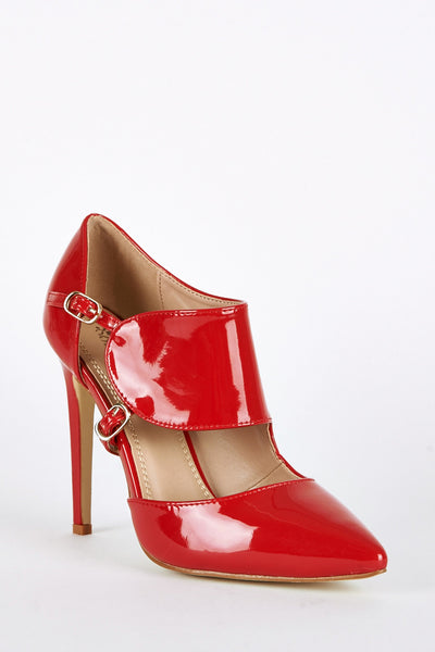 Cut Out Patent Buckle Court Shoes-Red-UK 3 - EU 36