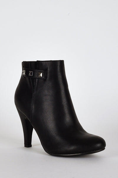 Black Side Studs Detail Ankle High Heel Boots-Black-UK 8 - EU 41