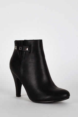 Black Side Studs Detail Ankle High Heel Boots-Black-UK 8 - EU 41