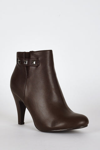 Dark Brown Side Stud Detail High Heel Ankle Boots-Brown-UK 8 - EU 41