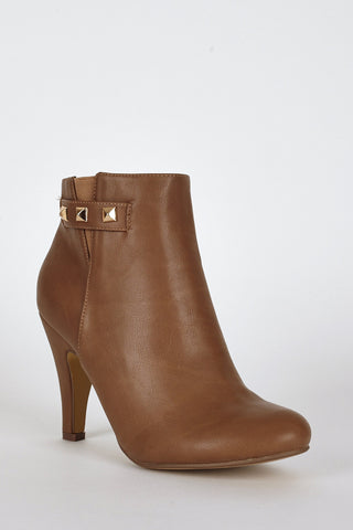 Side Studs Detail Ankle High Heel Boots-Brown-UK 8 - EU 41