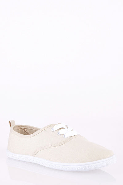 Lace Up Flat Canvas Pumps-Black-UK 4 - EU 37