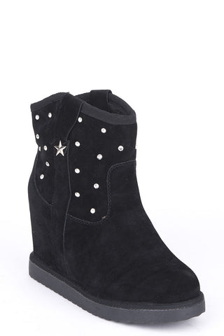 Diamante Studded Hidden Wedge Ankle Boots-Camel-UK 8 - EU 41