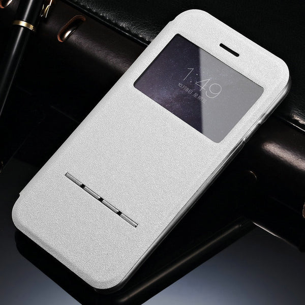 Luxury Smart Answer Window View Flip Leather Case for iPhone 6 4.7" Flip Book Style with Stand Cover