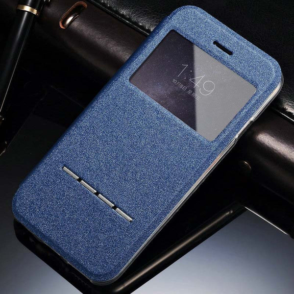 Luxury Smart Answer Window View Flip Leather Case for iPhone 6 4.7" Flip Book Style with Stand Cover