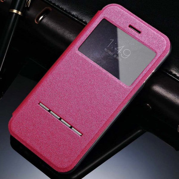 Luxury Smart Answer Window View Flip Leather Case for iPhone 6 4.7" Flip Book Style with Stand Cover
