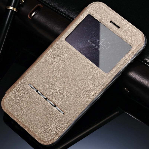 Luxury Smart Answer Window View Flip Leather Case for iPhone 6 4.7" Flip Book Style with Stand Cover