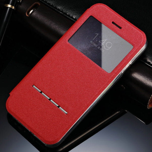 Luxury Smart Answer Window View Flip Leather Case for iPhone 6 4.7" Flip Book Style with Stand Cover