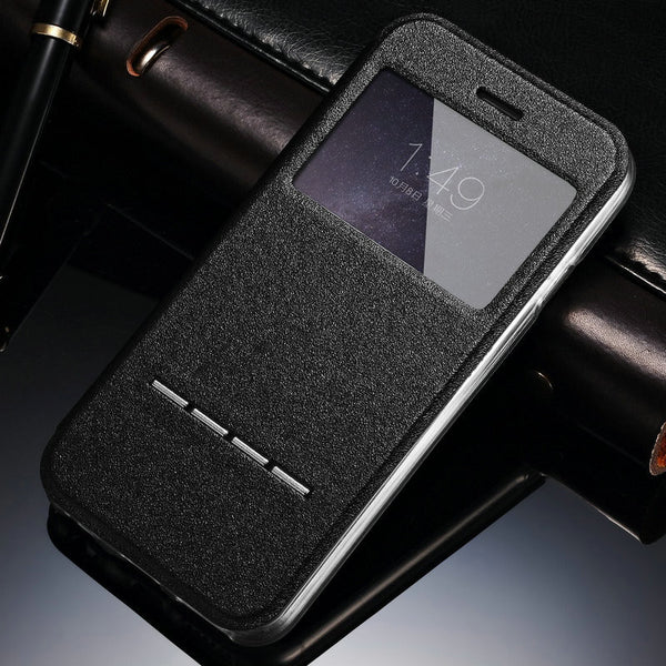 Luxury Smart Answer Window View Flip Leather Case for iPhone 6 4.7" Flip Book Style with Stand Cover