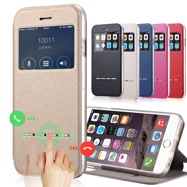 Luxury Smart Answer Window View Flip Leather Case for iPhone 6 4.7" Flip Book Style with Stand Cover