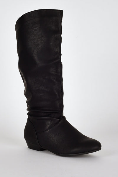 Slouchy Round Toe Calf Boots-Black-UK 8 - EU 41