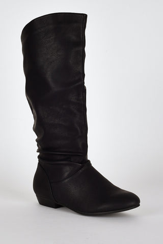 Slouchy Round Toe Calf Boots-Black-UK 8 - EU 41