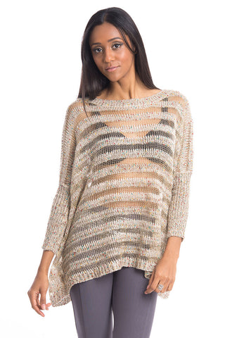Golden Knit Bat-wing Jumper-Beige-One Size - UK (8-14)