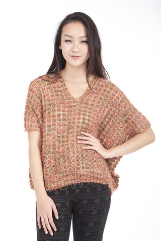 Oversized Short Sleeve Sparkly Jumper-Multicolour-One Size - UK (8-20)